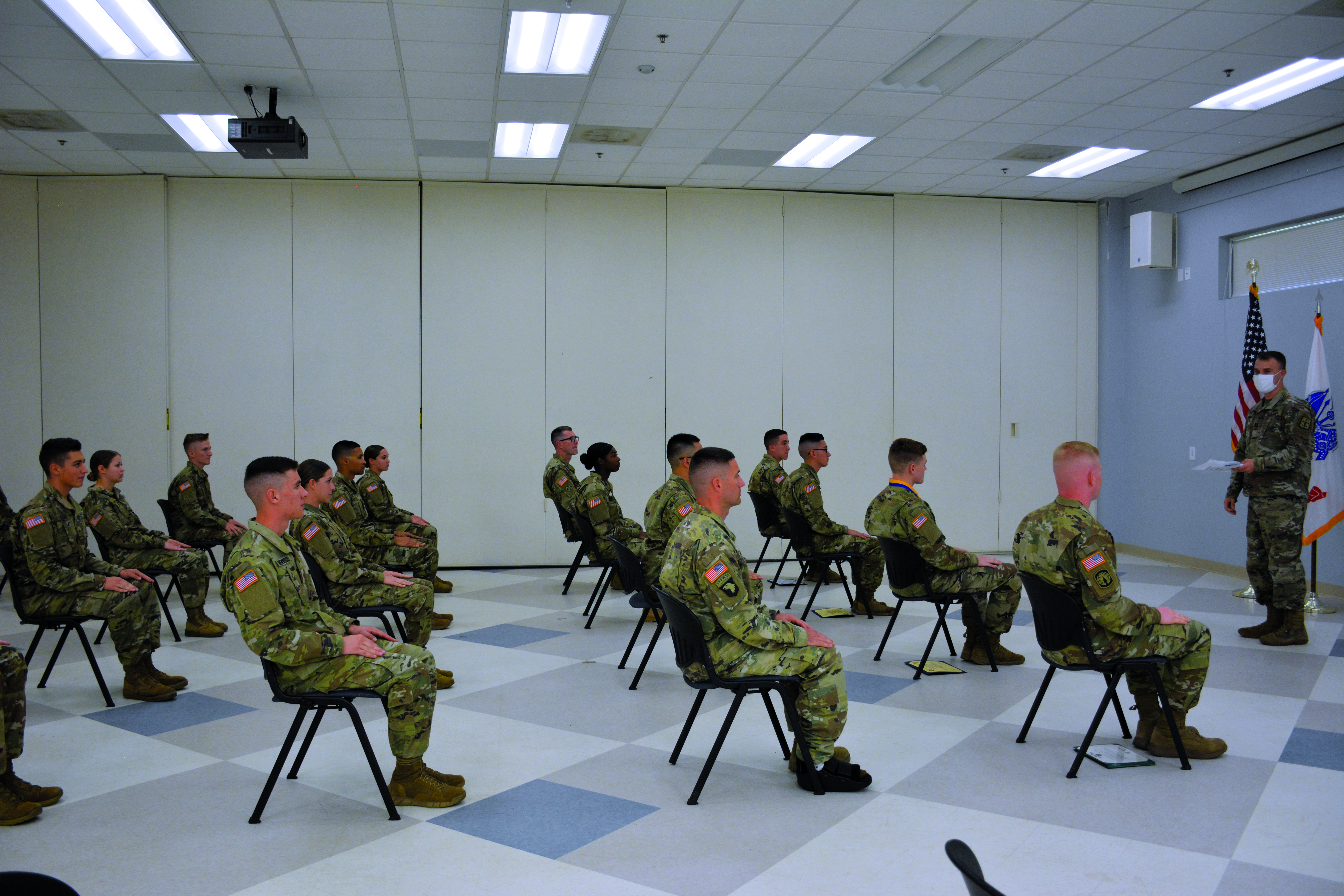 CPT Justin Kman addresses students in the MOS 27D Advanced Individual Training at Fort Lee, Virginia.
        (Credit: SSG Kathryn Altier)